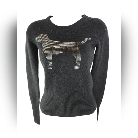 VTG PINK by Victoria's Secret black cashmere studded dog sweater - Picture 2 of 8